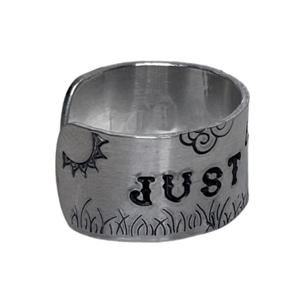 Handmad 9/10 stamped Just Ride Horse scene silver adjustable wide‎ cuff ring - Picture 4 of 7